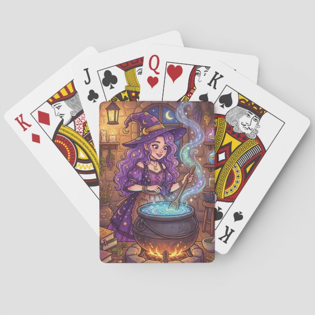 Tecknad Häxa som gör Kärlekspotions Casinokort (Baksidan)