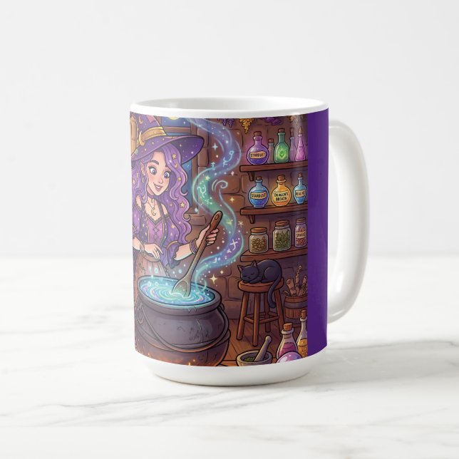 Tecknad Häxa som gör Kärlekspotionsdryck Kaffemugg (Framsida höger)