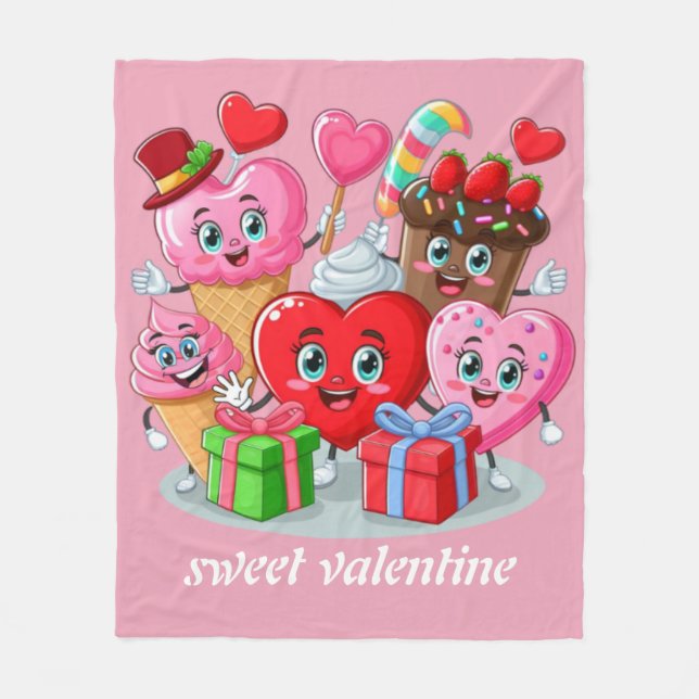 Tecknad Heart & Sweet kompisars valentindag Fleecefilt (Framsidan)