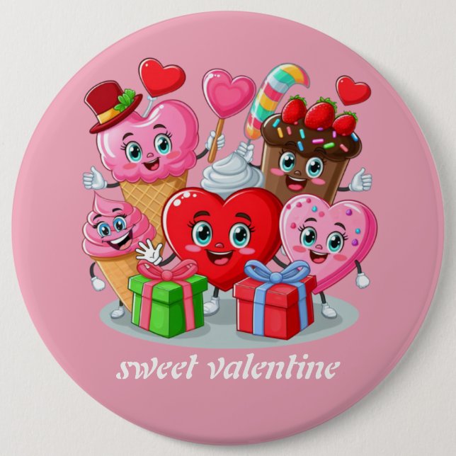 Tecknad Heart & Sweet kompisars valentindag Knapp (Framsida)