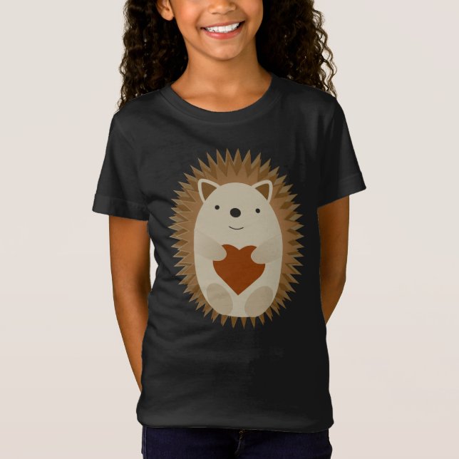 Tecknad Hedgehog Holding a Heart T Shirt (Framsida)