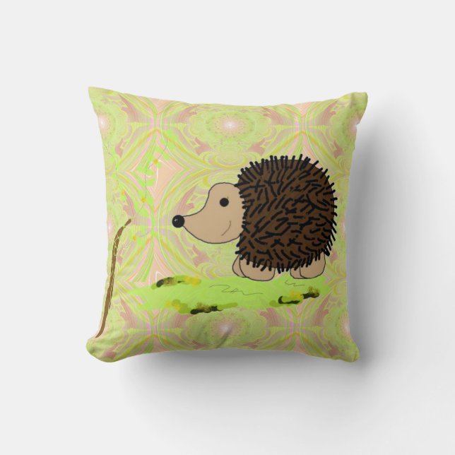 Tecknad Hedgehog på Mönster Kudde (Framsida)