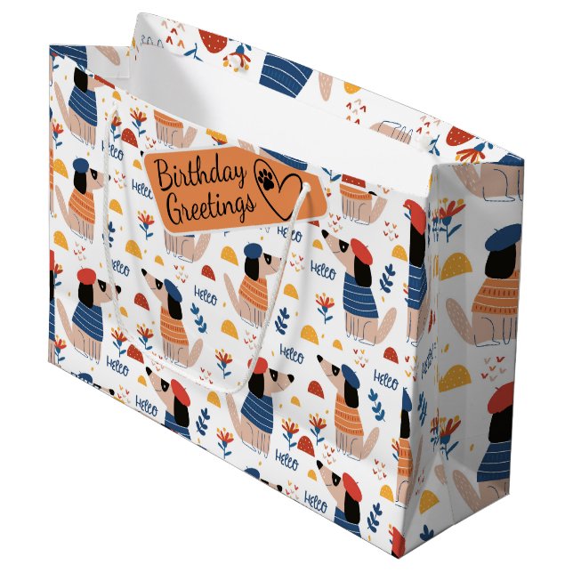 Tecknad Hej hund sömlös mönster stora presentväska (Framsidan Vinklad)