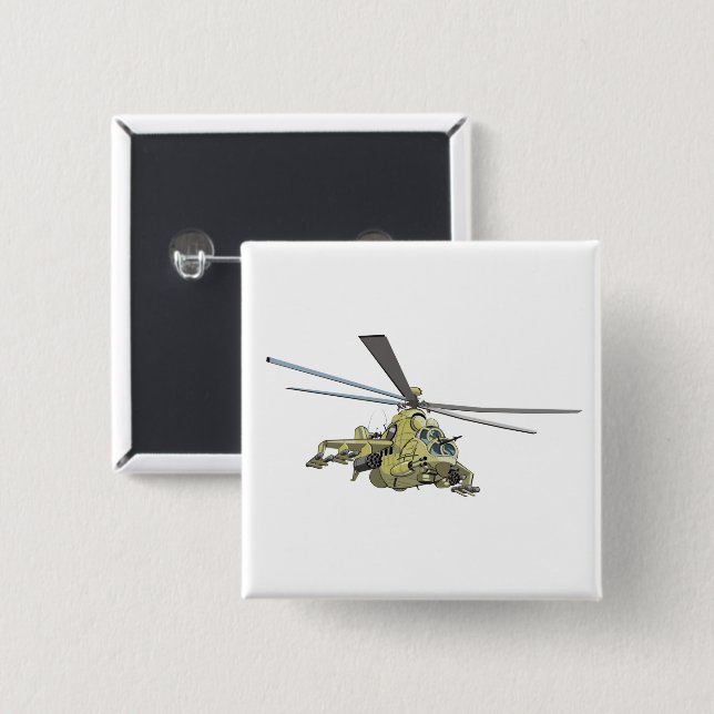 Tecknad Helicopter ’Hind’ Knapp (Framsida & baksida)
