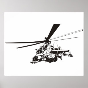 Tecknad Helicopter ’Hind’ Poster