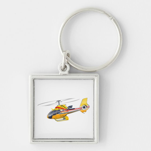 Tecknad helikopter fyrkantig silverfärgad nyckelring (Framsidan)