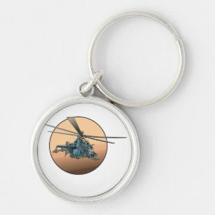 Tecknad helikopter rund silverfärgad nyckelring