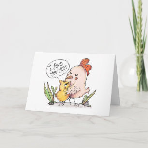 Tecknad Hen och chick Mors dag-kort Kort