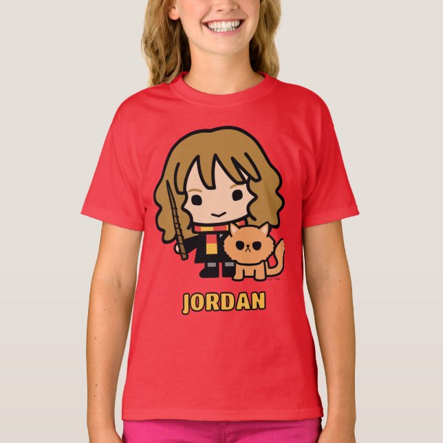 Tecknad Hermione och Crookshanks T Shirt (Framsida)