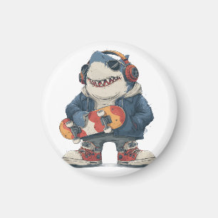 Tecknad hiphophaj karakter med skateboard magnet
