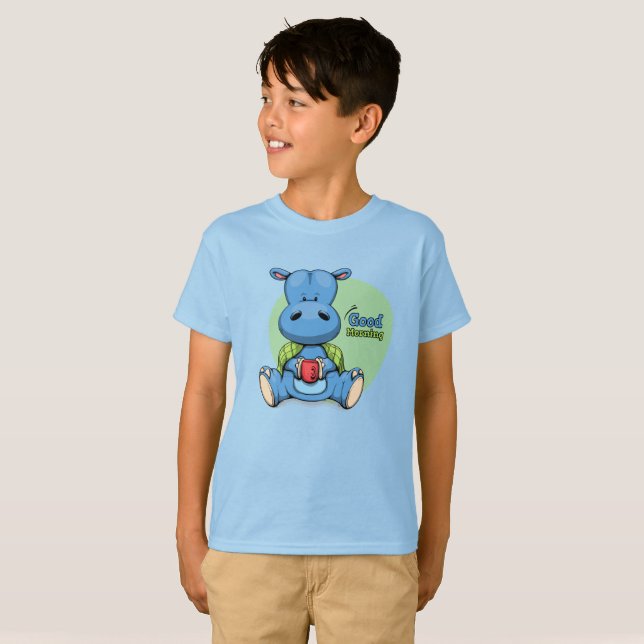 Tecknad Hippo | Barn T Shirt (Hel framsida)