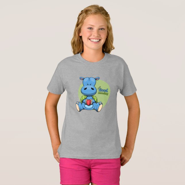 Tecknad Hippo | Barn T Shirt (Hel framsida)
