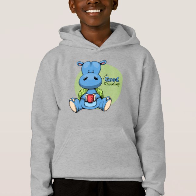 Tecknad Hippo | Kids Pullover Hoodie T Shirt (Framsida)