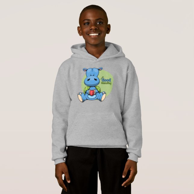Tecknad Hippo | Kids Pullover Hoodie T Shirt (Hel framsida)