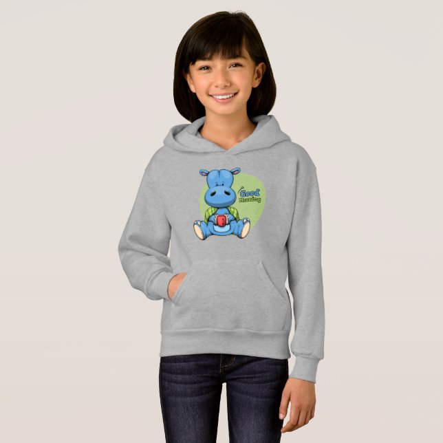 Tecknad Hippo | Kids Pullover Hoodie T Shirt (Hel framsida)