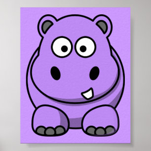 tecknad-hippo söt, vänlig lila poster