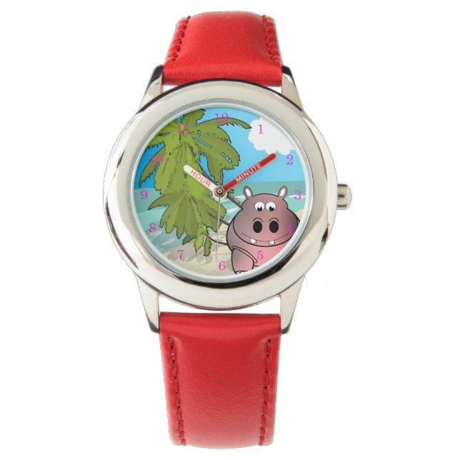 Tecknad Hippo vid Beach Kids Watch Armbandsur (Framsida)