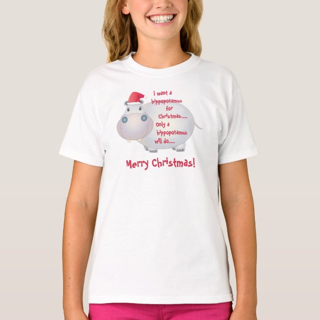 Tecknad Hippopotamus Hippo jul Julafton T Shirt (Framsida)