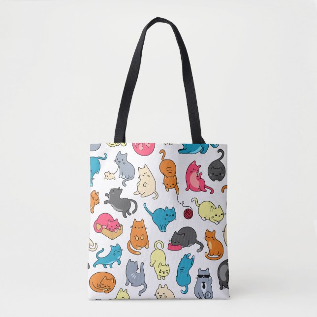 Tecknad Hipster Cats Tote Bag Tygkasse (Framsida)