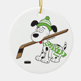 Tecknad Hockey Hund Grönt Scarf juldeka Julgransprydnad Keramik