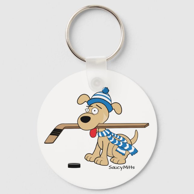 Tecknad Hockey Hund Nyckelring (Framsida)