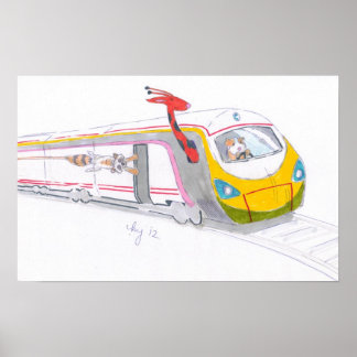 Tecknad: Höghastighetståg av tåg guinea giraff Poster