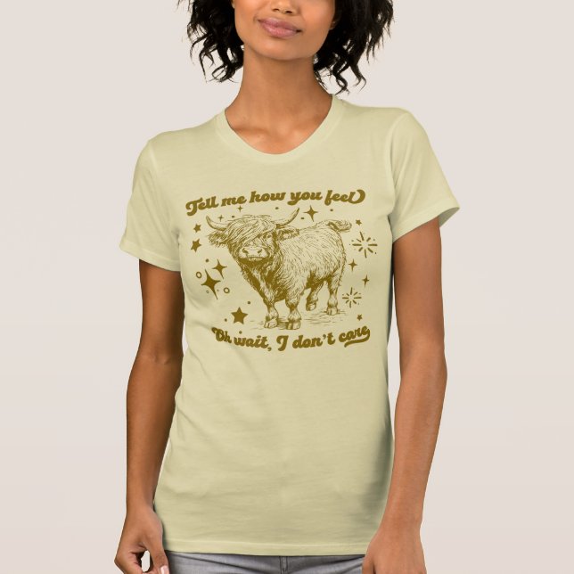 Tecknad höglandsgris "Berätta hur du mår" T Shirt (Framsida)