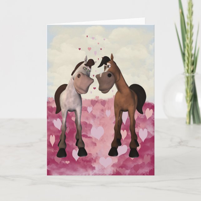 Tecknad Horses Valentines kort (Framsida)