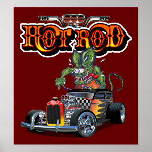 Tecknad hot rod poster