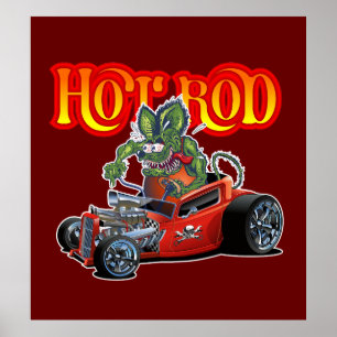 Tecknad hot rod poster