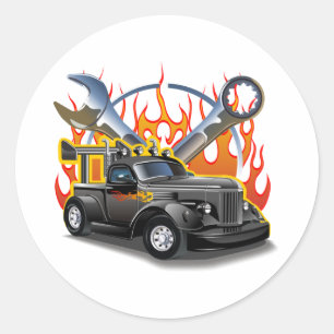 Tecknad hot rod runt klistermärke