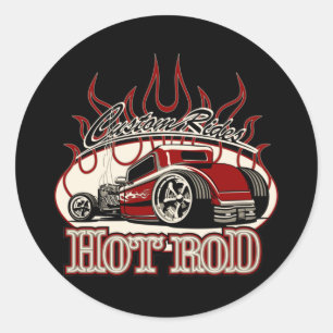 Tecknad hot rod runt klistermärke