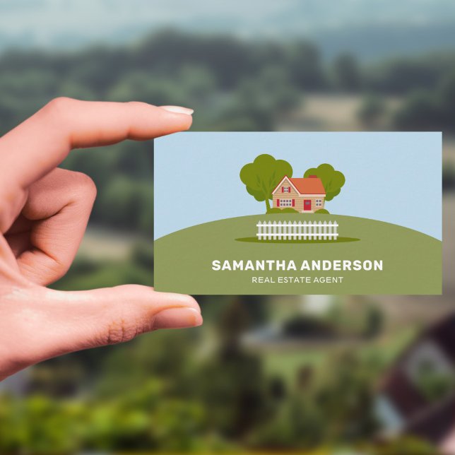 Tecknad House i Countryside - Real Gods Agent Visitkort (Cartoon House in Countryside - Real Estate Agent Business Card)