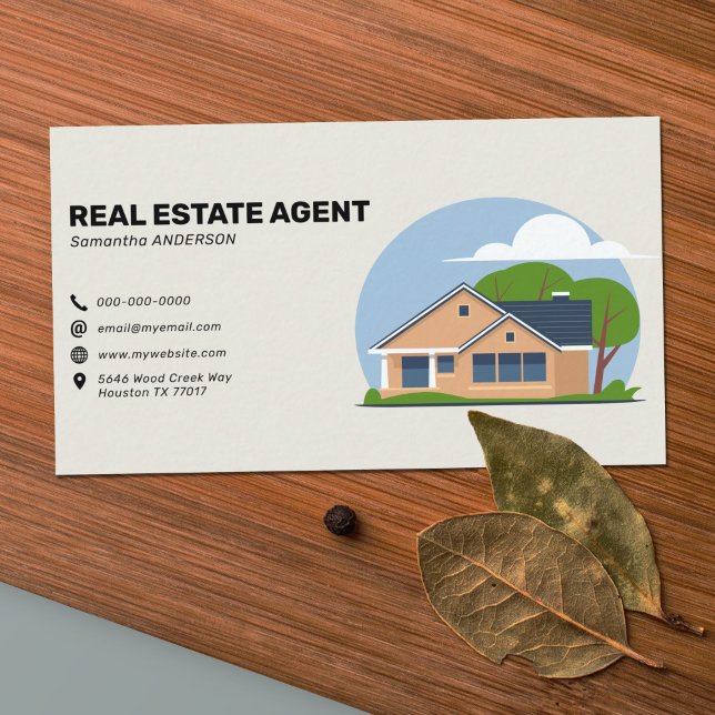 Tecknad House & Icons - Real Gods Agent Visitkort (Cartoon House & Icons - Real Estate Agent Business Card)