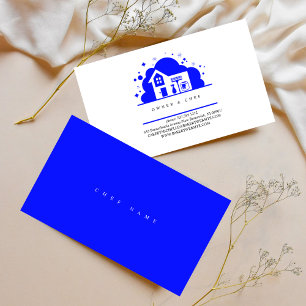 Tecknad house Maid Städning Service Blue Visitkort