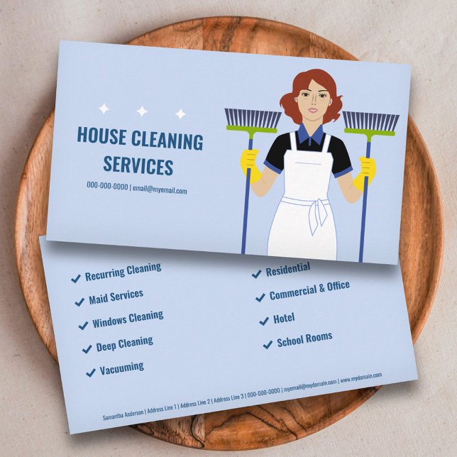 Tecknad House Städning Services Visitkort (Cartoon House Cleaning Services Business Card)