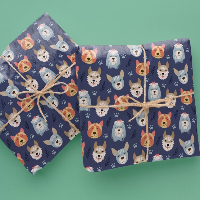 Tecknad hund ansikte och tass utan sömlöst omslag  presentpapper (Skapare uppladdad)