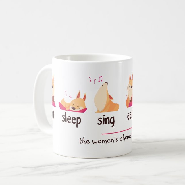 Tecknad hund Äta Sova Sjunga Kaffemugg (Framsida vänster)
