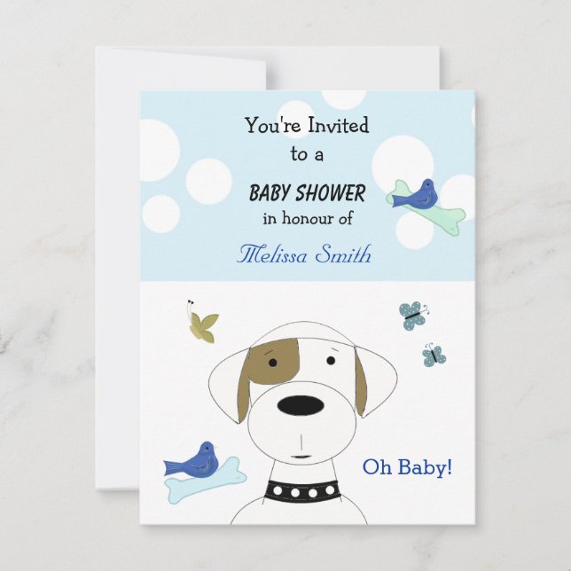 Tecknad hund Baby Shower Inbjudningar (Framsida)
