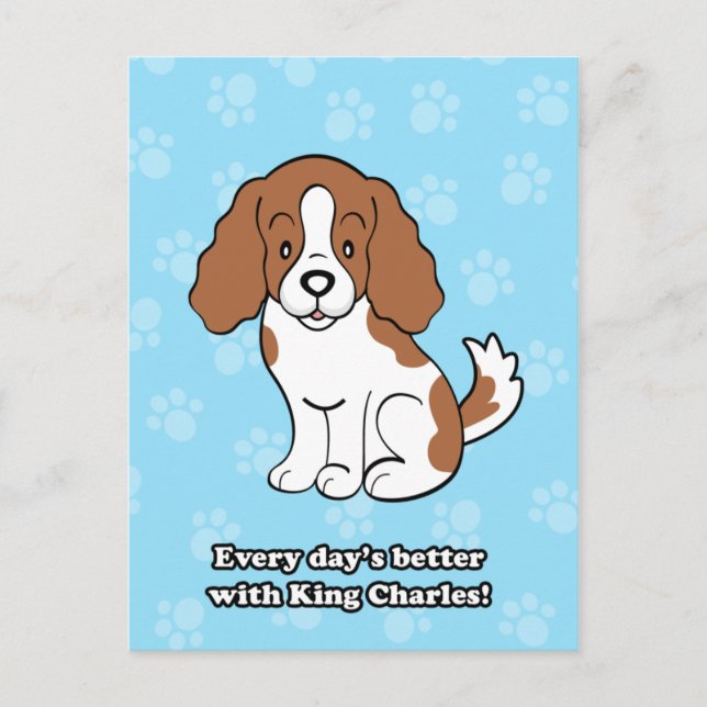 tecknad hund Cavalier Kung Charles vykort (Framsida)