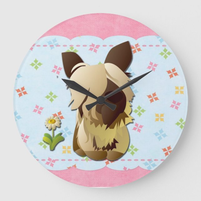 tecknad hund Clock Stor Klocka (Framsida)