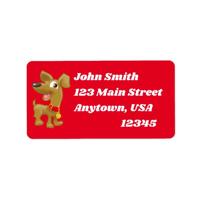 Tecknad hund-etikett adressetikett (Framsidan)