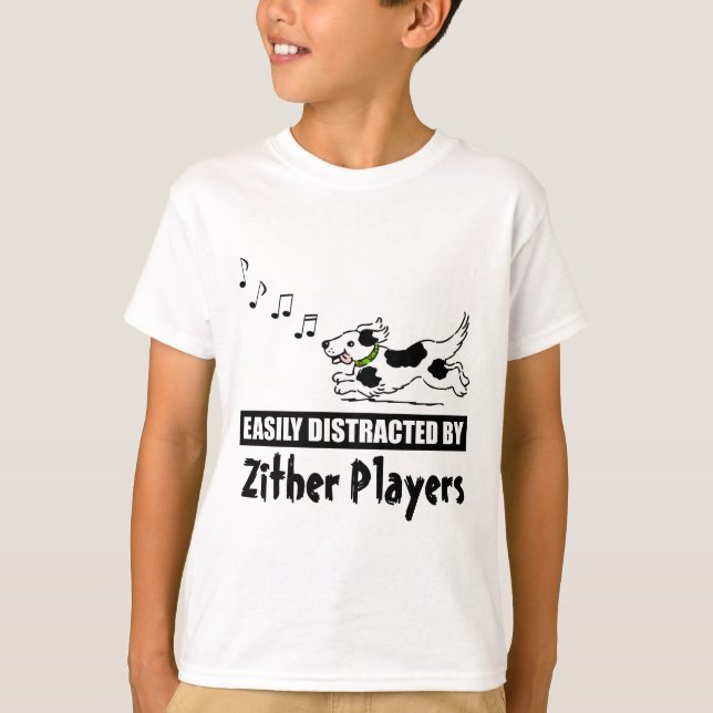 Tecknad hund har lätt distraherats av Zither Playe T Shirt (Framsida)