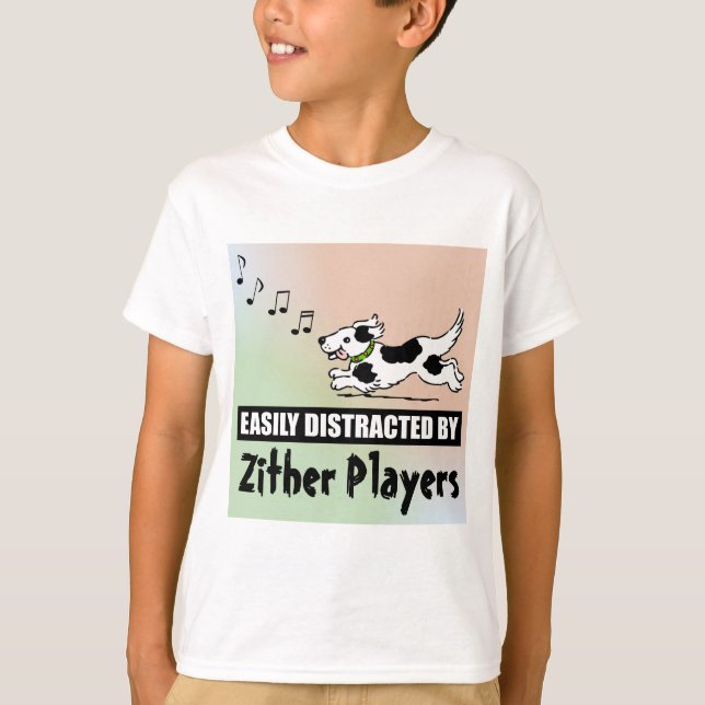 Tecknad hund har lätt distraherats av Zither Playe T Shirt (Framsida)