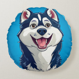 Tecknad hund Husky Älskare Present Rund Kudde