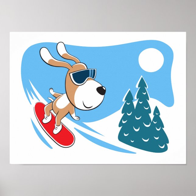 Tecknad hund marionettsnäckor Winter Snö Sol Poster (Framsidan)