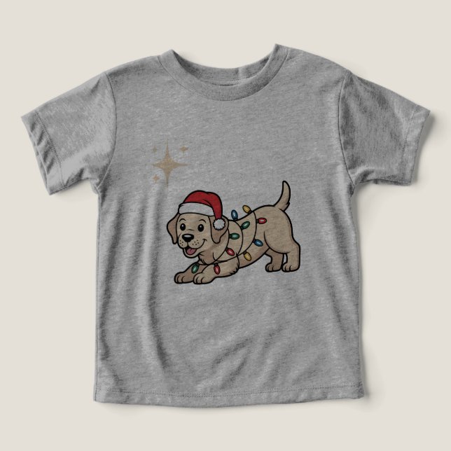 Tecknad hund med julhatt t shirt (Design Framsida)
