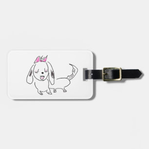 Tecknad hund med Rosa Bow Bagagebricka