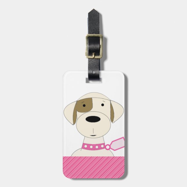Tecknad hund med rosa halsband bagagebricka (Vertikal Framsida)