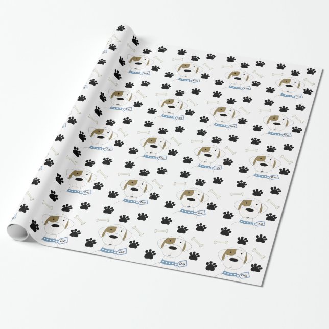 Tecknad hund med tassavtryck presentpapper (Utrullad)